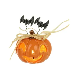 Ceramic Light Up LED Pumpkin With Bats